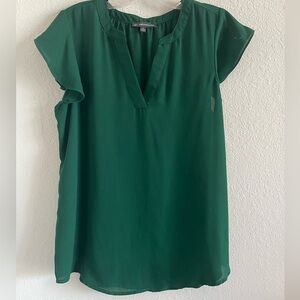Adrianna Papell Emerald Green Flutter Sleeve Split-Neck Blouse